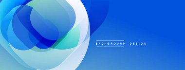 Soyut mavi tasarım, üst üste binen daireler. Dereceli gölgeler derinlik yaratır, ışıktan koyu renklere doğru akar. Temiz estetik, modern sunum, uygun arkaplan ögesi.