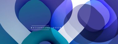 Üst üste binen daireler, gradyanlar içeren soyut kompozisyon. Mavi renkler tasarıma hakim, modern, dinamik görsel deneyimler yaratıyor. Metin elementi ile minimalist estetik.