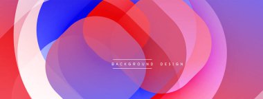 Soyut renkli katmanlar dinamik görsel efekt yaratır. Üst üste binen daireler kırmızı, mavi ve pembe renkleri harmanlıyor. Modern tasarım arka planlar ve sunumlar için uygundur. Yumuşak eğimler canlı estetik sunar.