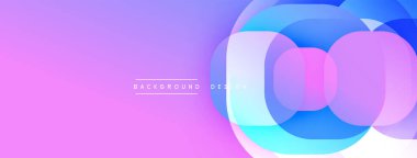 Soyut arkaplan özellikleri üst üste binen daireler, mor, mavi, pembe renkler. Modern tasarım akıcılığı, dinamizmi, yumuşak geçişleri çağrıştırıyor. Minimalist estetik.