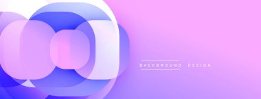 Üst üste binen daireler içeren soyut kompozisyon. Maviden mora geçiş, yumuşak görsel efekt yaratır. Arka plan açık pembe. Modern, minimalist tasarım.