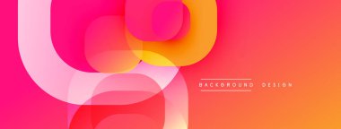 Soyut gradyan şekiller dinamik bileşim oluşturur. Sıcak renkler baskın, pembelerden portakallara kadar değişiyor. Arkaplan ve sunumlar için uygun modern tasarım.