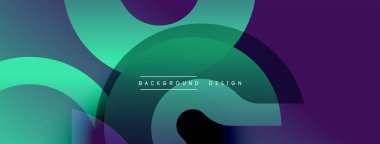 Üst üste binen dairesel şekiller içeren soyut bir kompozisyon. Renkler parlak mavilerden koyu mora dönüşüyorlar. Modern tasarım akıcılığı, derinliği, görsel ilgiyi çağrıştırıyor.