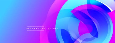 Soyut arkaplan, canlı örtüşen daireler içerir. Gradyan mor, mavi, pembe renklerin karışımı dinamik görsel efekt yaratır. Dijital projeler için modern tasarım.