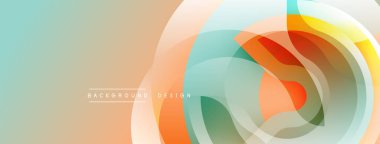 Soyut tasarım özellikleri üst üste binen şeffaf daireler. Yumuşak pastel renkler karışımı, dinamik görsel akış yaratır. Minimalist estetik modern arka planlara ve başlıklara uyuyor.