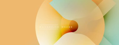 Soyut arkaplan özellikleri üst üste binen şeffaf çemberler. Sıcak şeftali, portakal, deniz mavisi renkleri modern, minimalist görsel efekt oluşturur. İnce gradyanlar derinliği artırır.