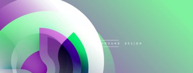 Soyut geometrik bileşim. Üst üste binen daireler dinamik görsel efekt yaratır. Gradyan renkli, yeşil, beyaz, modern arka plan. Minimalist tasarım yenilik ve teknoloji öneriyor.