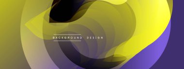 Soyut sıvı şekilleri örtüşür, dinamik sarı, mor renkler yaratır. Modern tasarım hareketi, enerjiyi, görsel ilgiyi çağrıştırıyor. Arkaplanda yumuşak geçişler var.