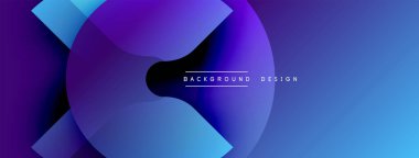 Soyut geometrik şekiller örtüşür, parlak mavi mor renkler yaratır. Modern tasarım teknoloji, yenilik, akıcılık öneriyor. Arka planlar için minimalist estetik ideal.