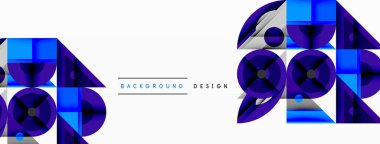 Soyut geometrik şekiller, mavi mor tonlar, modern tasarım elementleri. Minimalist kompozisyon, temiz çizgiler, dinamik desen.