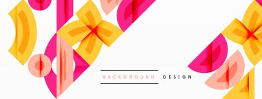 Soyut çiçek tasarımı. Pembe, sarı şekiller üst üste biner. Modern, dinamik kompozisyon görsel ilgi yaratır. Basit metin arkaplan tasarımı okur.
