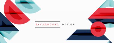 Soyut geometrik şekiller, kırmızı, mavi, deniz mavisi. Minimalist tasarım, temiz çizgiler, beyaz alan. Projeler için modern arkaplan ögesi.