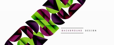 Soyut geometrik tasarım canlı mor, yeşil şekiller içerir. Modern tarz, dinamik kompozisyon, temiz çizgiler, minimalist estetik..