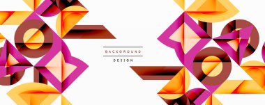 Soyut geometrik şekiller, canlı renkler, modern tasarım. Üst üste binen elementler dinamik görsel doku yaratır. Minimalist stil.