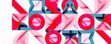 Soyut geometrik desen. Pembe, mavi şekiller kesişiyor, dinamik görsel doku oluşturuyor. Temiz çizgiler, modern tasarım.