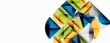 Soyut geometrik şekiller, canlı renklerin karışımı. Modern tasarım, temiz çizgiler dinamik kompozisyon yaratır. Minimalist estetik.