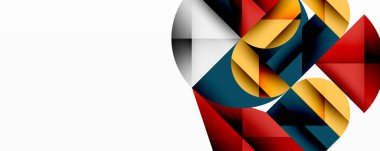 Soyut geometrik bileşim. Şekiller çakışıyor, dinamik görsel etki yaratıyor. Kırmızı, altın, donanma, beyaz egemen tasarım.