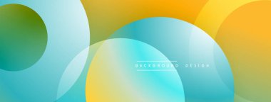 Soyut arkaplan. Üst üste binen daireler, düzgün eğimler. Renkler arasında yeşil, mavi, sarı, turuncu var. Modern tasarım ögesi.
