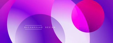 Soyut, enerjik çemberler çakışıyor. Mor, pembe, beyaz renkler modern tasarım yaratır. Minimalist estetik, pürüzsüz gradyanlar mevcut.