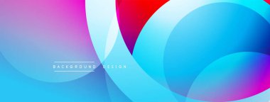 Soyut renkli arkaplan. Üst üste binen daireler dinamik görsel efekt yaratır. Gradyan gölgeler düzgün bir şekilde harmanlanarak modern estetik sunuyor..