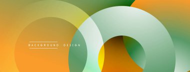 Soyut geometrik şekiller çakışıyor. Sıcak renkler baskın gelir, modern görsel efekt yaratır. Yumuşak eğimler tasarım derinliğini arttırır.