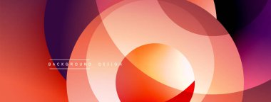 Soyut çakışan daireler dinamik eğimli arkaplan oluşturur. Sıcak renkler kompozisyona hakim, modern estetik sunuyor..