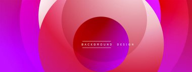 Soyut çemberler canlı bir değişim etkisi yaratır. Pembe, mor renkler kompozisyona hakim. Minimalist tasarım modern estetiği öneriyor.