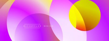 Soyut, enerjik çemberler çakışıyor. Pembe, mor, sarı renkler modern arka plan tasarımı yaratır. Düzen eğimleri kompozisyona hakim.