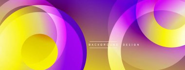 Soyut renkli daireler çakışıyor, dinamik eğimli arkaplan oluşturuyor. Modern tasarım elementleri akıcılık ve enerji öneriyor.