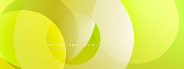 Soyut sarı arkaplan. Üst üste binen daireler yumuşak eğimler ve modern tasarım yaratır. Minimalist estetik, canlı renkler.