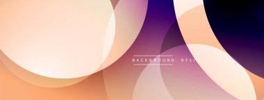Soyut arkaplan özellikleri üst üste binen daireler, gradyanlar. Şeftali, mor, donanma tonları modern estetik yaratıyor. Mevcut en küçük metin.