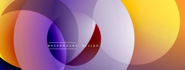Soyut daireler örtüşüyor, canlı renk eğimleri yaratıyor. Mor, turuncu, kırmızı renkli modern tasarım. Minimalist arkaplan dokusu.