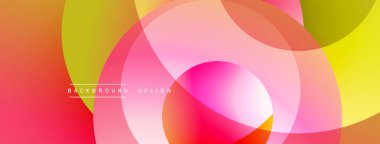 Soyut renkli çakışan daireler dinamik görsel efekt yaratır. Gradyan gölgeler düzgün bir şekilde harmanlanarak modern arkaplan oluşturur.