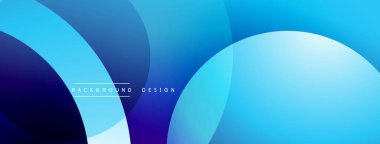 Soyut mavi arkaplan. Üst üste binen daireler modern, dinamik görsel efektler yaratır. Derece gölgeleri derinlik ve sadelik sunar.