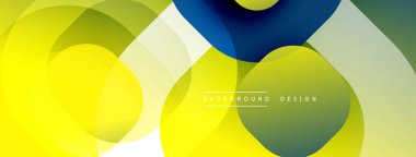 Soyut arkaplan. Üst üste binen daireler, parlak sarı, yeşil, mavi renkler modern tasarım yaratır. Yumuşak eğimler, dinamik bileşimler.