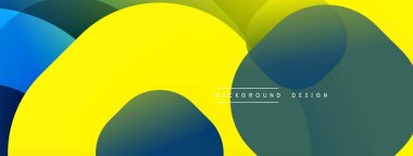 Soyut renkli çakışan daireler dinamik arkaplan oluşturur. Sarı, mavi, yeşil renkler düzgün bir şekilde harmanlanarak modern estetik sunuyor..