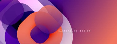 Soyut arkaplan. Üst üste binen daireler dinamik değişim etkisi yaratır. Mor, turuncu, pembe renkler kompozisyona hakim. Modern tasarım ögesi.
