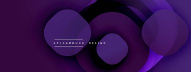 Soyut mor katmanlar dinamik görsel efekt yaratır. Düz eğimler, üst üste binen daireler, modern tasarım elementleri.
