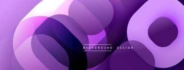Soyut mor tasarım. Üst üste binen daireler dinamik bileşim yaratır. Gradyan gölgeler modern estetik sunuyor. Pürüzsüz şekiller akıcılığı işaret eder..