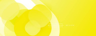 Parlak sarı arkaplan özellikleri üst üste binen şeffaf daireler. Yumuşak eğimler derinlik yaratır, modern estetik. Minimalist tasarım, temiz sunum.