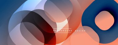 Soyut sıvı şekilleri örtüşür ve dinamik renkli bir arkaplan yaratır. Yumuşak gradyanlar mavileri, portakalları, grileri harmanlarlar. Modern tasarım ögesi.