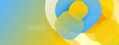 Soyut renkli tasarım. Üst üste binen daireler dinamik görsel efekt yaratır. Yumuşak gradyanlar sarı, mavi ve yeşil renkleri harmanlarlar. Modern arkaplan dokusu.