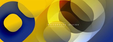 Soyut daireler örtüşüyor, dinamik sarı, mavi, kahverengi gradyanlar oluşturuyor. Modern tasarım, basit şekiller, temiz estetik..