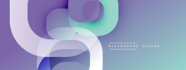 Soyut şekiller örtüşür, yumuşak eğimler yaratır. Mor, deniz mavisi renkleri dizaynda baskın. Minimalist estetik, modern his.