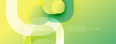 Soyut şekiller örtüşür, yumuşak eğimler yaratır. Sarı, yeşiller kompozisyona hakim. Modern tasarım ögesi.