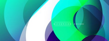 Soyut, enerjik çemberler çakışıyor. Gradyan renkler dinamik görsel efekt yaratır. Arka planlar ve pankartlar için modern tasarım uygun.