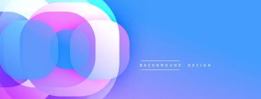 Soyut renkli çakışan daireler dinamik görsel efekt yaratır. Mavi gradyan arka plan tasarım elementlerini tamamlar. Modern, temiz estetik.