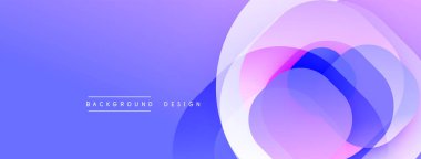 Soyut tasarım özellikleri üst üste binen daireler, gradyanlar. Mor renkler kompozisyona hakim, modern estetik yaratıyor. Minimalist stil.