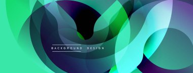 Soyut sıvı şekilleri örtüşür, canlı gradyanlar yaratır. Teal, yeşil, mor renkler tasarımda baskın. Modern, dinamik kompozisyon.