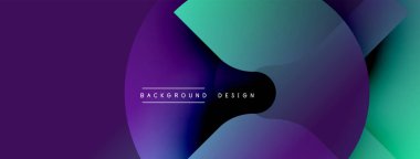 Soyut tasarım üst üste binen katmanlar, canlı mor, turkuaz renkler içerir. Minimalist estetik modern görsel etki yaratır.